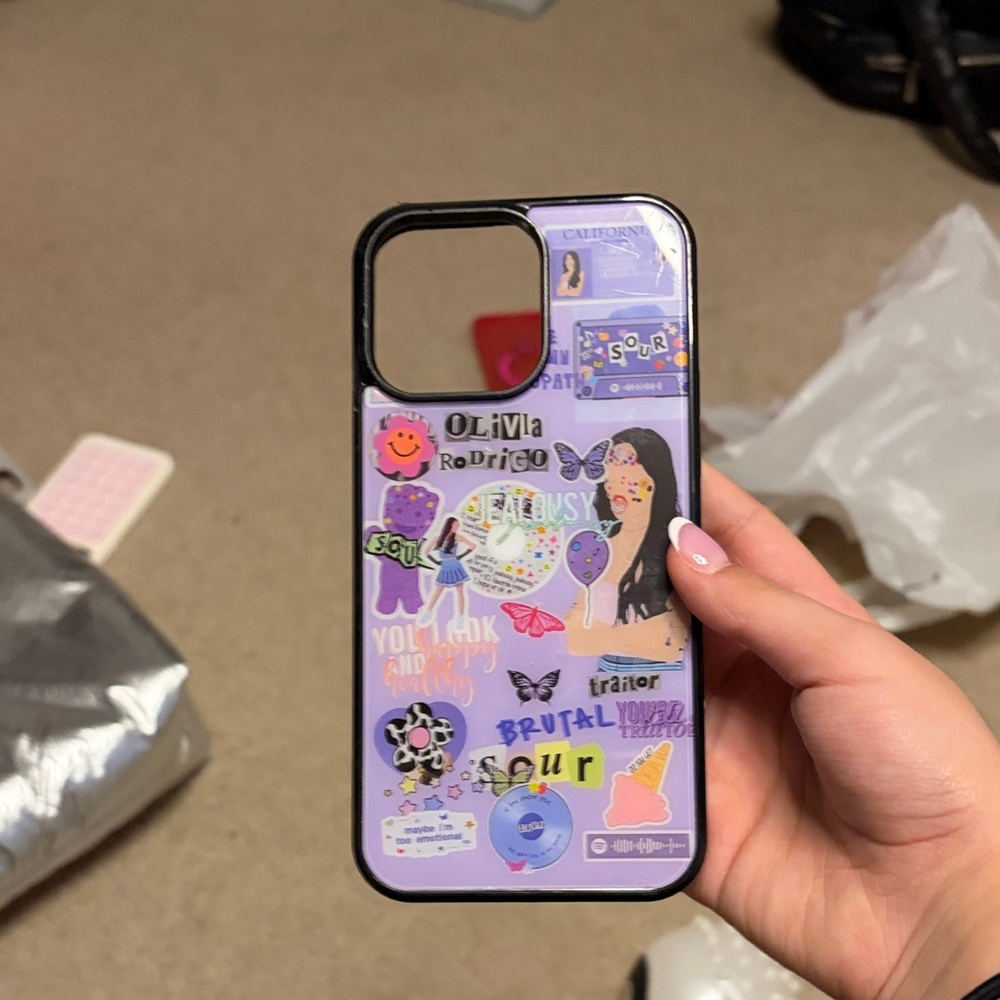 Stylish Purple Phone Case with Stickers